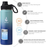 Farsea Insulated Water Bottle With Paracord Handle, Protective Boot and 2 Lids (Straw Lid & Spout Lid), Stainless Steel Water Bottle Wide Mouth, Double Wall Sweat-Proof BPA-Free, 24 oz