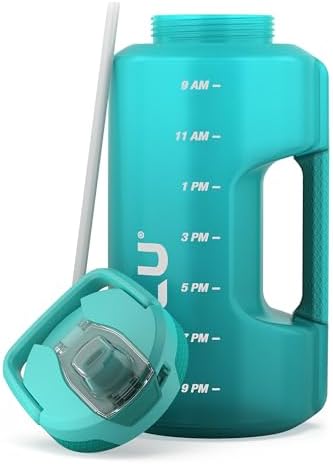 ZULU Goals Large Water Bottle Jug with Time Marker & Handle for All Day Hydration | Silicone Soft Straw with Locking Leak-Proof Lid | For Gym, Camping, Workout, and Outdoors | BPA-Free | 64oz, 128oz