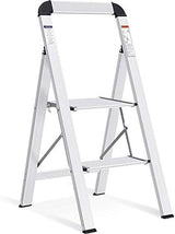 KINGRACK Aluminium 2 Step Ladder, Lightweight Step Stool with Non-Slip Pedals, Handrail, 330LBS Foldable Step Ladder for Kitchen, Garage, Home, Space Saving, Sturdy and Portable, Silver