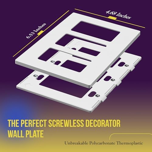 ENERLITES Screwless Decorator Wall Plate Child Safe Cover, Size 3-Gang 4.68" H x 6.53" L, Unbreakable Polycarbonate Thermoplastic, SI8833-W-5PCS, Glossy, White (5 Pack)