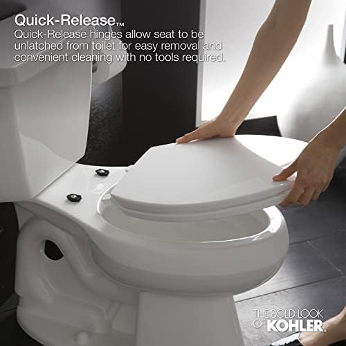 KOHLER K-4636-96 Cachet Quiet Close Elongated Toilet Seat, Slow Close Lid and Seat, Grip-Tight Bumpers and Installation Hardware, Biscuit