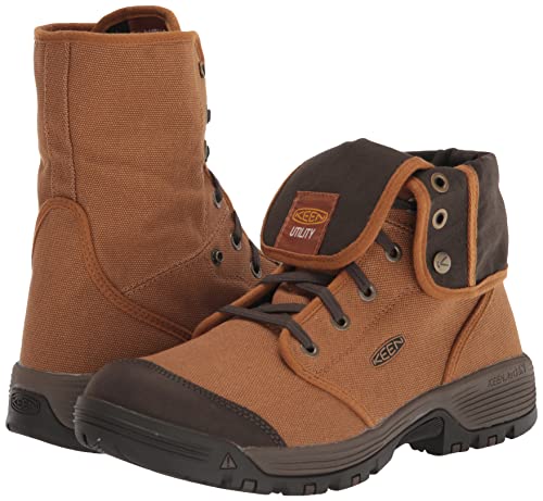 KEEN Utility Men’s Roswell Mid Soft Toe Canvas Work Boots, Almond/Black Olive, 7 D (Medium) US