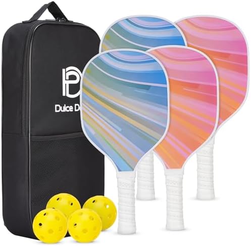 DULCE DOM Pickleball Paddles Set of 2/4 - USAPA Approved, Fiberglass Surface Pickleball Racket with 4 Indoor Outdoor Pickleball Balls and Pickleball Bag, Ideal Training Equipment Gift for Men & Women