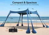 Beach Tent, Beach Canopy Sun Shade with UPF50+ UV Protection, 10x10ft, Includes 8 Sandbags, Sand Shovel, Ground Pegs & 4 Stability Poles, Pop Up Sun Shelter for Camping, Picnics, Backyard Fun