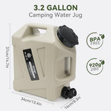 ZORMY 3.2 Gallon Camping Water Container with Spigot, Camping Water Jug, Portable Water Storage Container, BPA Free Large Emergency Water Storage for Camping, Vehicle, Car, Outdoor Hiking, Picnic