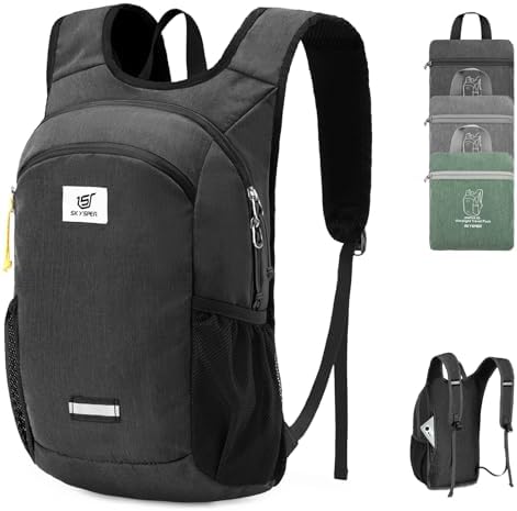 SKYSPER 10L Hiking Backpack, Foldable & Packable Lightweight Daypack for Travel, Collapsible Small Compact Hiking Backpack for Women & Men, Black