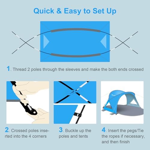 Gorich Beach Tent Sun Shelter with UPF50+ UV Protection for 3-6 Person, Lightweight & Portable Beach Shade Canopy with 2 Zippered Doors, Easy Setup Family Beach Umbrella