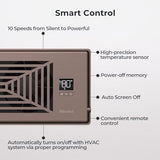 Quiet Register Booster Fan Fits 4" x 10" Register Holes, 10-Speed Smart Heating Cooling AC Vent Fan with Remote Control and Thermostat Control - Bronze