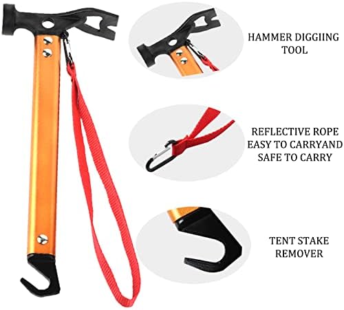 Carbon Steel Aluminum Camping Hammer, 12" Small Lightweight Three-in-One Functional Tent Stake Hammer for Hiking Kit Orange