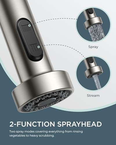 FORIOUS Kitchen Faucet with Soap Dispenser, Brushed Nickel Stainless Steel Spring Sink Faucet with Pull Down Sprayer Transitional Single Handle for Farmhouse Camper Laundry Camper