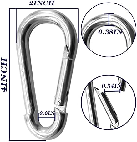 30Pack Heavy Duty Spring Snap Hooks 4Inch, 3/8” Carabiner Clips for Swing, Large Steel Chain Quick Links Safety Buckle Connector for Hammock Fitness Gym Outdoor Boating, M10 Snap Hook Carabiners