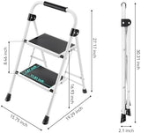 KINGRACK 2 Step Ladder, Folding Step Stool with Anti-Slip and Wide Pedal, Lightweight Stepladder with Handrails, Portable for Kitchen, Household, 330LBS, White