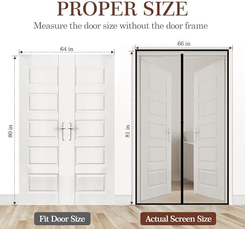 Yotache Magnetic Screen Door Fits Door Size 64 x 80, Screen Size 66" x 81" Strengthened Fiberglass Net Curtain for Patio Sliding French Doors Black