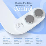 Clear Rear Hot and Cold Bidet Attachment for Toilet – Non-Electric Warm Water Bidet with Adjustable Pressure, Dual Nozzle for Feminine & Rear Wash, Self-Cleaning Hygienic Sprayer, Easy Installation
