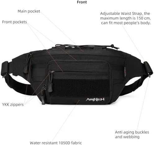 Tactical Fanny Pack Military Army Molle Edc Hip Waist Bag for Men Women 3.5L (Black)