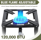 Bestfire High Pressure Propane Burner, 120000 BTU Single Propane Stove with 4.1ft 0-20Psi Adjustable Hose with Regulator, 16" Square Steel Cooktop for Camping