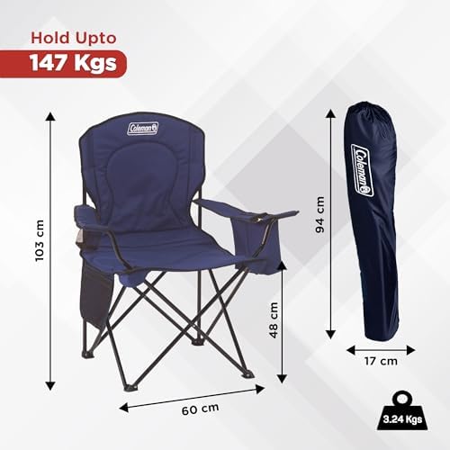 Coleman Portable Quad Camp Chair with 4-Can Cooler, Cushioned Seat & Back with Side Pockets & Cup Holder, Carry Bag Included