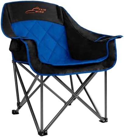 FAIR WIND Oversized Padded Camping Chair Heavy Duty Quad Fold Arm Chair Portable for Outdoor - Support 450LBS, Blue