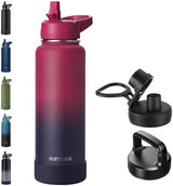 40oz Insulated Water Bottle with Straw, Stainless Steel Metal Vacuum Water Flask, Large Thermos Water bottle with Leakproof 3 Lids for Travel, Camping, Gym Sports Dark Rainbow