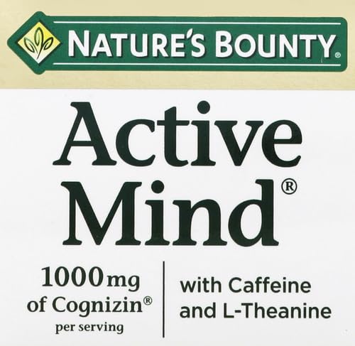 Nature's Bounty Active Mind Dietary Supplement, Supports Focus and Attention, 1000 mg Cognizin with L-Theanine and Caffeine Pills, 60 Caplets