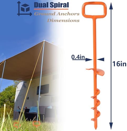 16In Tent Stakes, Ground Anchors Screw in, with 1PCS Tent Stakes Heavy Duty Adapter, for Screw Ground Anchors, Tree Straightening Kit, Anchors Tent, Mobile Home Anchors (Color : Orange, Size : 12PCS