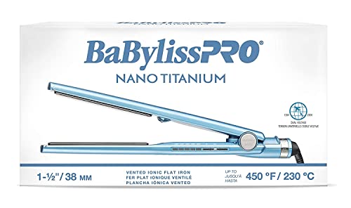 BaBylissPRO Nano Titanium Ionic Flat Iron Hair Straightener, 1 1/2" Hair Straightener Iron for Smooth, Shiny, Frizz- Free Hair and All Hair Types