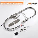 OWOFAN Kitchen Faucet Low Lead Commercial Solid Brass Single Handle Single Lever Pull Out Pull Down Sprayer Spring Kitchen Sink Faucet, Brushed Nickel Kitchen Faucets 866053SN