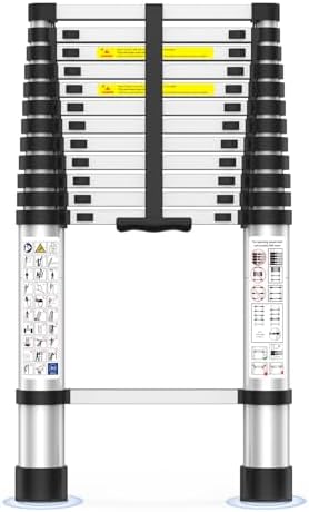 Telescoping Ladder,12.5 FT Extension Ladder, Heavy Duty 330lbs Max Capacity, Multi-Purpose Collapsible Ladder for RV or Outdoor Work Black