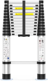 Telescoping Ladder,12.5 FT Extension Ladder, Heavy Duty 330lbs Max Capacity, Multi-Purpose Collapsible Ladder for RV or Outdoor Work Black