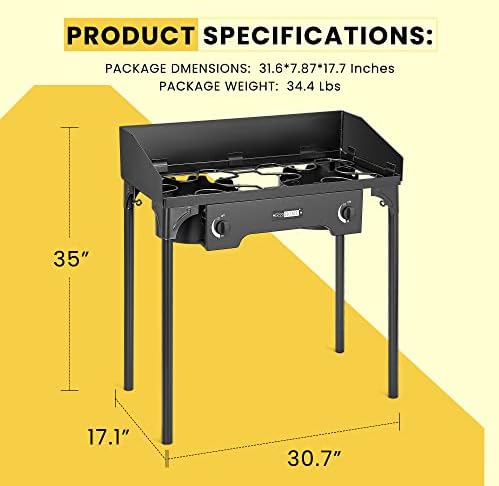 VIVOHOME 150,000 BTU Double Burner Propane Stove, Heavy-Duty Outdoor Portable Camp Stove with Windscreen & Detachable Legs for Camping, Backyard, BBQ Cookouts