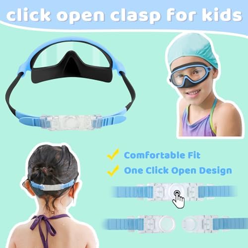 Vvinca 2 Pcs Kids-Swim-Goggles with Nose Cover, Swimming Diving Mask Wide View Anti Fog UV Anti Shattered Lens for Kids 3-6