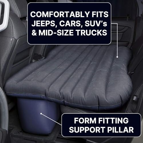 Pittman Outdoors AirBedz Inflatable PVC Rear Seat Air Mattress, Black - Mid-Size Fits Jeeps, Car, SUV’s & Mid-Size Trucks, Comes with Portable DC Air Pump