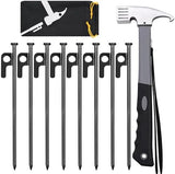 Tent Stakes and Hammer Set, 8 Pack 8in Heavy Duty Forged Steel Tent Stakes + 12in Heavy Duty Camping Hammer + Storage Pouch, Available in Rocky Place(8 Pack 8in Stakes + Hammer)