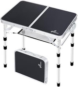 Sportneer Folding Table: Adjustable Height Camping Essentials 23.6" L x 15.7" W 3 Height with Mesh Layer - Compact & Portable Small Folding Table for Outdoor Camp Garden Picnic BBQ Dining Cooking