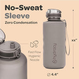 Hydracy Water Bottle with Time Marker -Large BPA Free Water Bottle & No Sweat Sleeve -Leak Proof Gym Bottle with Fruit Infuser Strainer & Times to Drink -Ideal for Fitness Sports & Outdoors