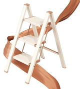 GameGem 3 Step Ladder, Folding Step Stool with Wider Pedal, Anti-Slip Feet & Non Slip Stripes, Aluminum Sturdy Material, 300Lbs Capacity, Elegant Look of Cream Chocolate Better Matches Your Home