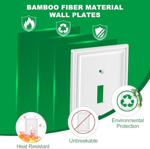 White Decorative Single Toggle Light Switch Covers Wall Plate, Natural Material Switch Plate Covers - Modern Style (1 Gang Toggle 4 Pack)