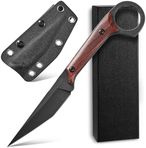 Ccanku C1140 Fixed Blade Knife,D2 Blade Dalbergia Handle EDC Tool Utility Knife for Outdoor, Survival, Hiking, Camping(Dalbergia)