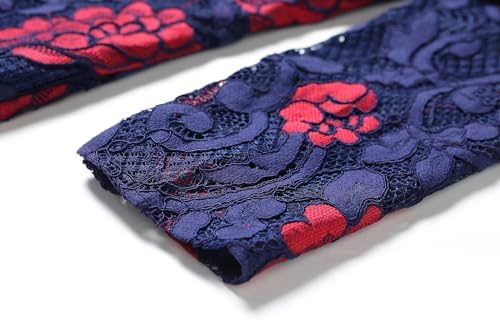 LAI MENG FIVE CATS Women's Flowy Lace Floral Hollow Out Short Sleeve Dress with Belt