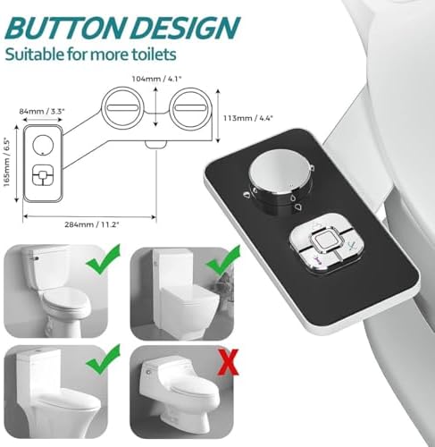 SAMODRA Bidet Attachment, Non-Electric Cold Water Bidet Toilet Seat Attachment with Pressure Controls, Retractable Self-Cleaning Dual Nozzles for Frontal & Rear Wash - Black