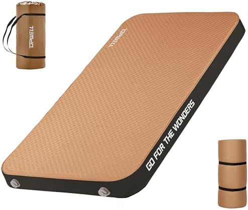 UPWELL Self Inflating Sleeping Pad 4.5" Thickness Camping Mattress with Solid Foam Portable Fast Inflation for Outdoor Double Sleeping Mat Portable Roll Up Bed Brown&Black