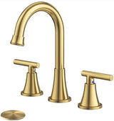 Bathroom Faucets for Sink 3 Hole, Hurran Brushed Gold Bathroom Sink Faucet with Pop-up Drain and Supply Lines, Stainless Steel Lead-Free Widespread Faucet for Vanity RV Farmhouse Sink