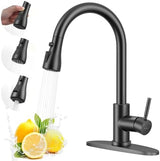 Arofa Matte Black Kitchen Faucet, Kitchen Sink Faucet with Pull Down Sprayer Single Handle Stainless Steel Commercial Modern for 1 or 3 Hole Farmhouse Camper Laundry Utility Rv Bar Sinks
