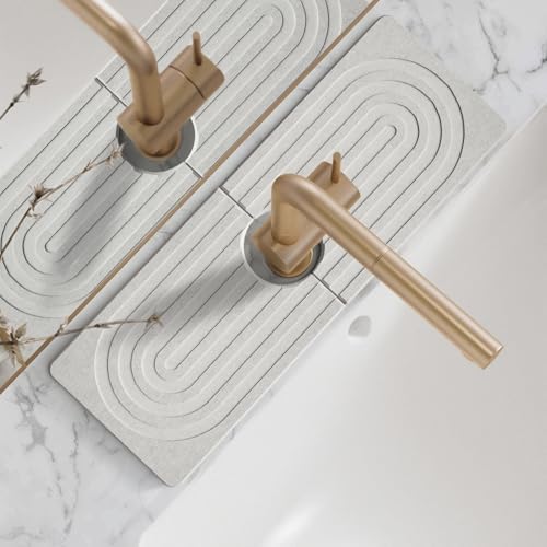 Dreatim Faucet Mat for Kitchen Sink - Wider Diatomite Fast Drying Stone Sink Tray, Super Absorbent, Prevents Moisture Buildup - Faucet Splash Guard for Bathroom Counter [Light Grey, 15x5.3inch]