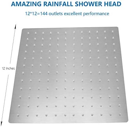 NearMoon Rain Shower Head, High Flow Stainless Steel Square Rainfall Shower, Waterfall Bath Shower Body Covering, Ceiling or Wall Mount (12 Inch, Brushed Nickel)