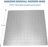 NearMoon Rain Shower Head, High Flow Stainless Steel Square Rainfall Shower, Waterfall Bath Shower Body Covering, Ceiling or Wall Mount (12 Inch, Brushed Nickel)