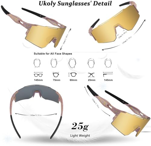 Ukoly Cycling Sunglasses for Men Women with 3 Interchangeable Lenses, Polarized Sports Sunglasses, Baseball Sunglasses