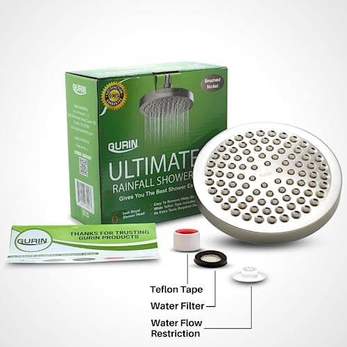 GURIN Shower Head High Pressure Rain, Luxury Bathroom Showerhead with Brushed Nickel Plated Finish, Adjustable Angles, Anti-Clogging Silicone Nozzles