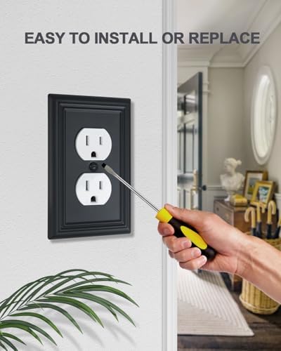 4-Pack Black Outlet Covers, Metal Duplex Wall Plates for Receptacles, Light Switch, Durable Electrical Outlet Cover Plates, 3.15''*4.88'', Midsize