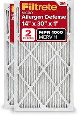 Filtrete 14x30x1 AC Furnace Air Filter, MERV 11, MPR 1000, Micro Allergen Defense, 3-Month Pleated 1-Inch Electrostatic Air Cleaning Filter, 2 Pack (Actual Size 13.81x29.81x0.81 in)